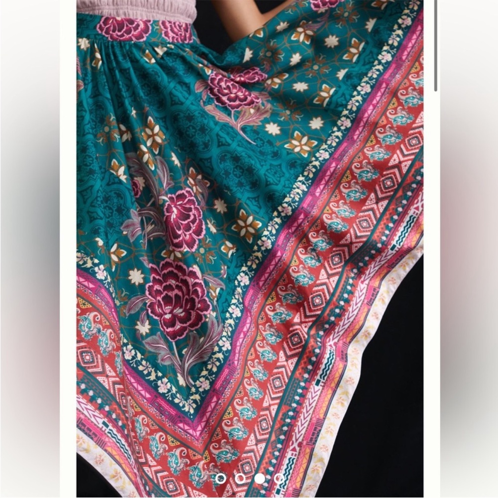 ▪️Anthropologie Geisha Designs Abstract Satin Maxi Scarf Boho Print Skirt Rare - Picture 3 of 12